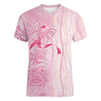 Breast Cancer Awareness Women V-Neck T-Shirt Maile Pikake Lokelani Crown Flower Lei Inspired