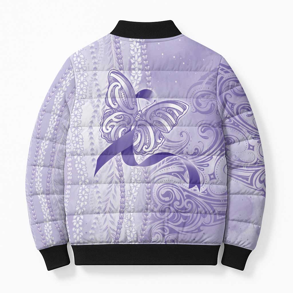 Epilepsy Awareness Bomber Puffer Jacket Maile Pikake Lokelani Crown Flower Lei Inspired