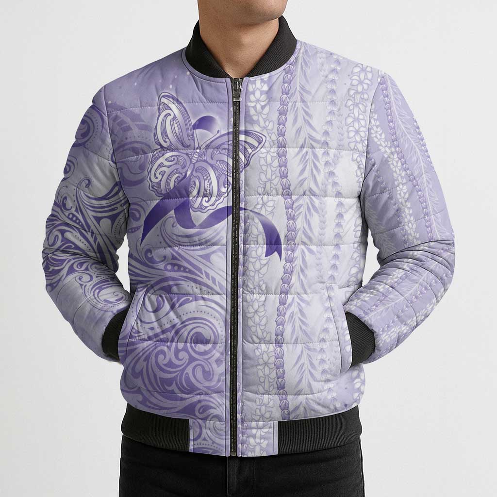 Epilepsy Awareness Bomber Puffer Jacket Maile Pikake Lokelani Crown Flower Lei Inspired