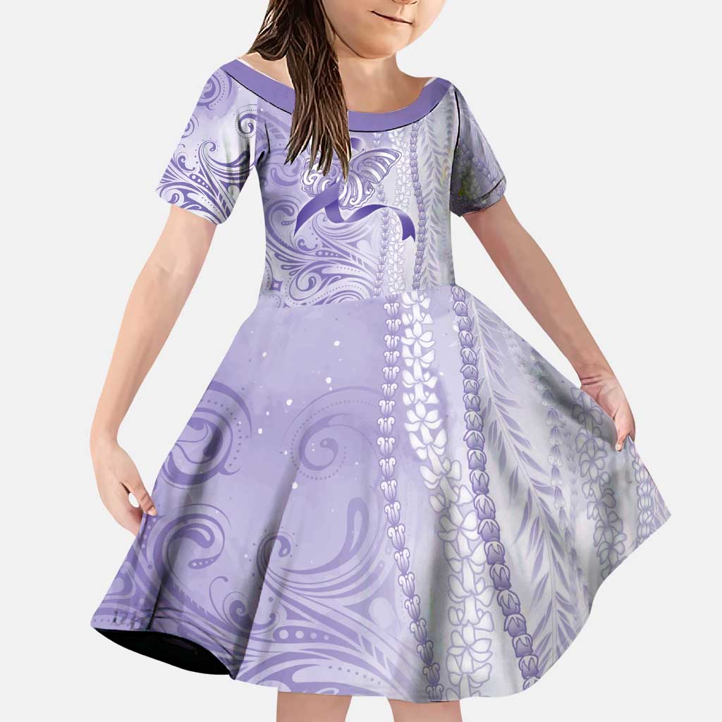 Epilepsy Awareness Family Matching Long Sleeve Bodycon Dress and Hawaiian Shirt Maile Pikake Lokelani Crown Flower Lei Inspired LT9 Daughter's Dress Purple - Polynesian Pride