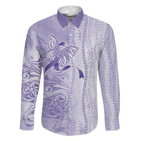 Epilepsy Awareness Family Matching Mermaid Dress and Hawaiian Shirt Maile Pikake Lokelani Crown Flower Lei Inspired LT9 Dad's Shirt - Long Sleeve Purple - Polynesian Pride