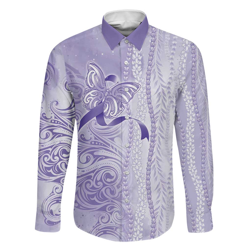 Epilepsy Awareness Family Matching Short Sleeve Bodycon Dress and Hawaiian Shirt Maile Pikake Lokelani Crown Flower Lei Inspired LT9 Dad's Shirt - Long Sleeve Purple - Polynesian Pride
