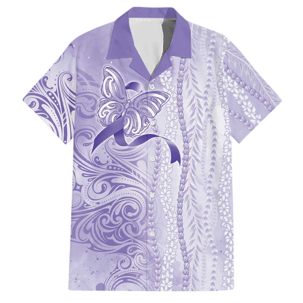 Epilepsy Awareness Family Matching Summer Maxi Dress and Hawaiian Shirt Maile Pikake Lokelani Crown Flower Lei Inspired LT9 Dad's Shirt - Short Sleeve Purple - Polynesian Pride
