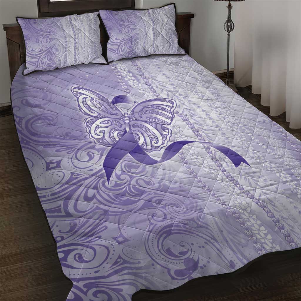 Epilepsy Awareness Quilt Bed Set Maile Pikake Lokelani Crown Flower Lei Inspired LT9 Purple - Polynesian Pride