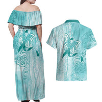 PTSD Awareness Couples Matching Off Shoulder Maxi Dress and Hawaiian Shirt Maile Pikake Lokelani Crown Flower Lei Inspired