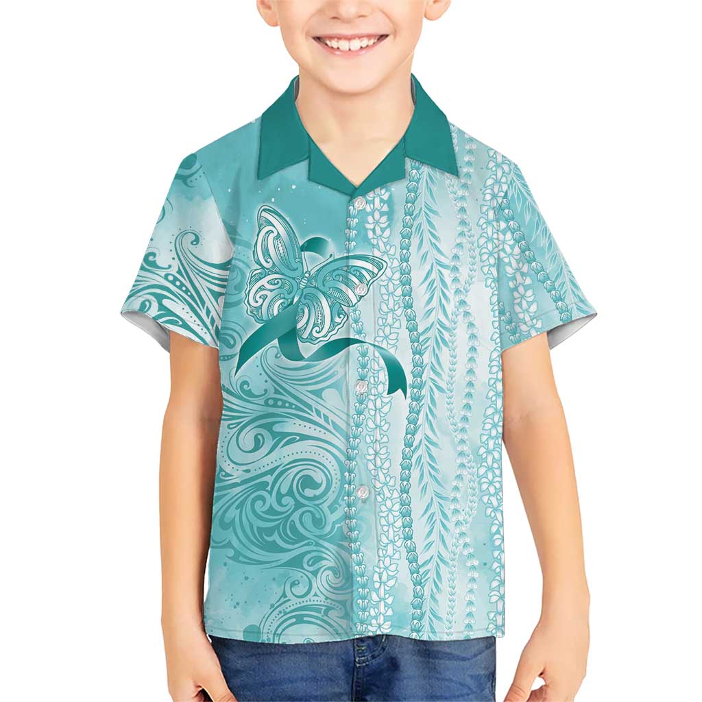 PTSD Awareness Family Matching Tank Maxi Dress and Hawaiian Shirt Maile Pikake Lokelani Crown Flower Lei Inspired LT9 Son's Shirt Teal - Polynesian Pride