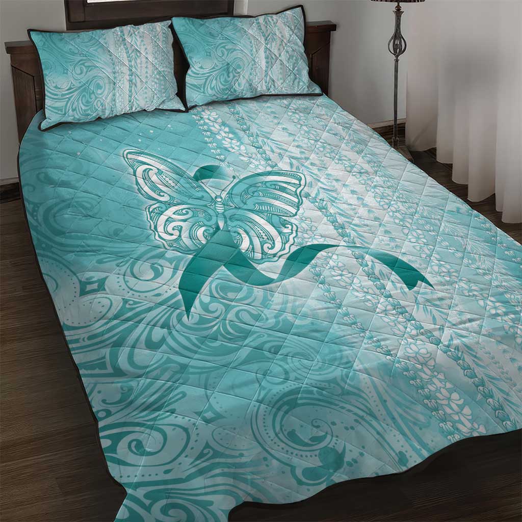 PTSD Awareness Quilt Bed Set Maile Pikake Lokelani Crown Flower Lei Inspired
