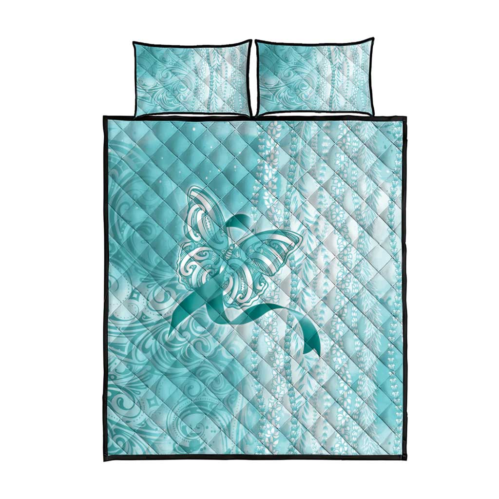 PTSD Awareness Quilt Bed Set Maile Pikake Lokelani Crown Flower Lei Inspired