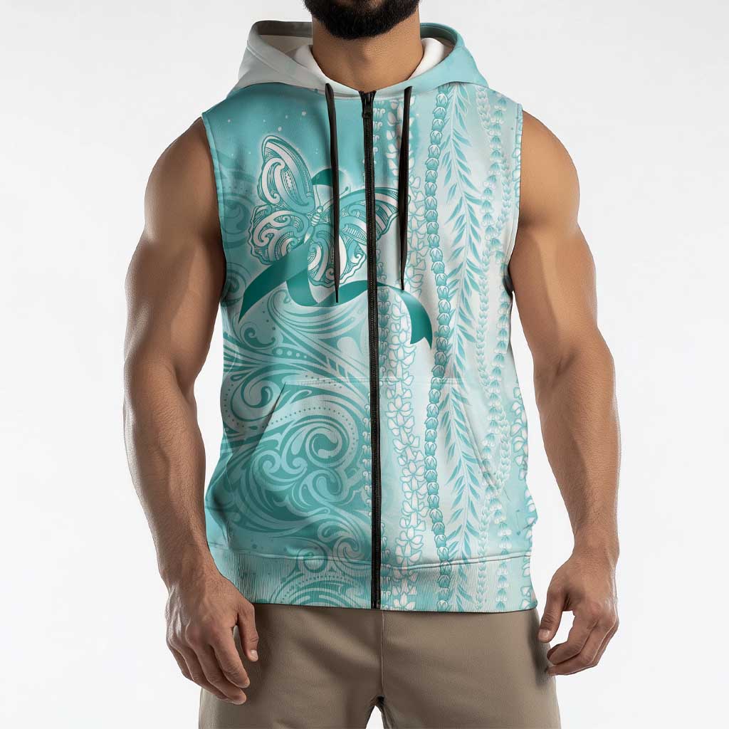 PTSD Awareness Sleeveless Zip Hoodie Maile Pikake Lokelani Crown Flower Lei Inspired LT9 - Polynesian Pride