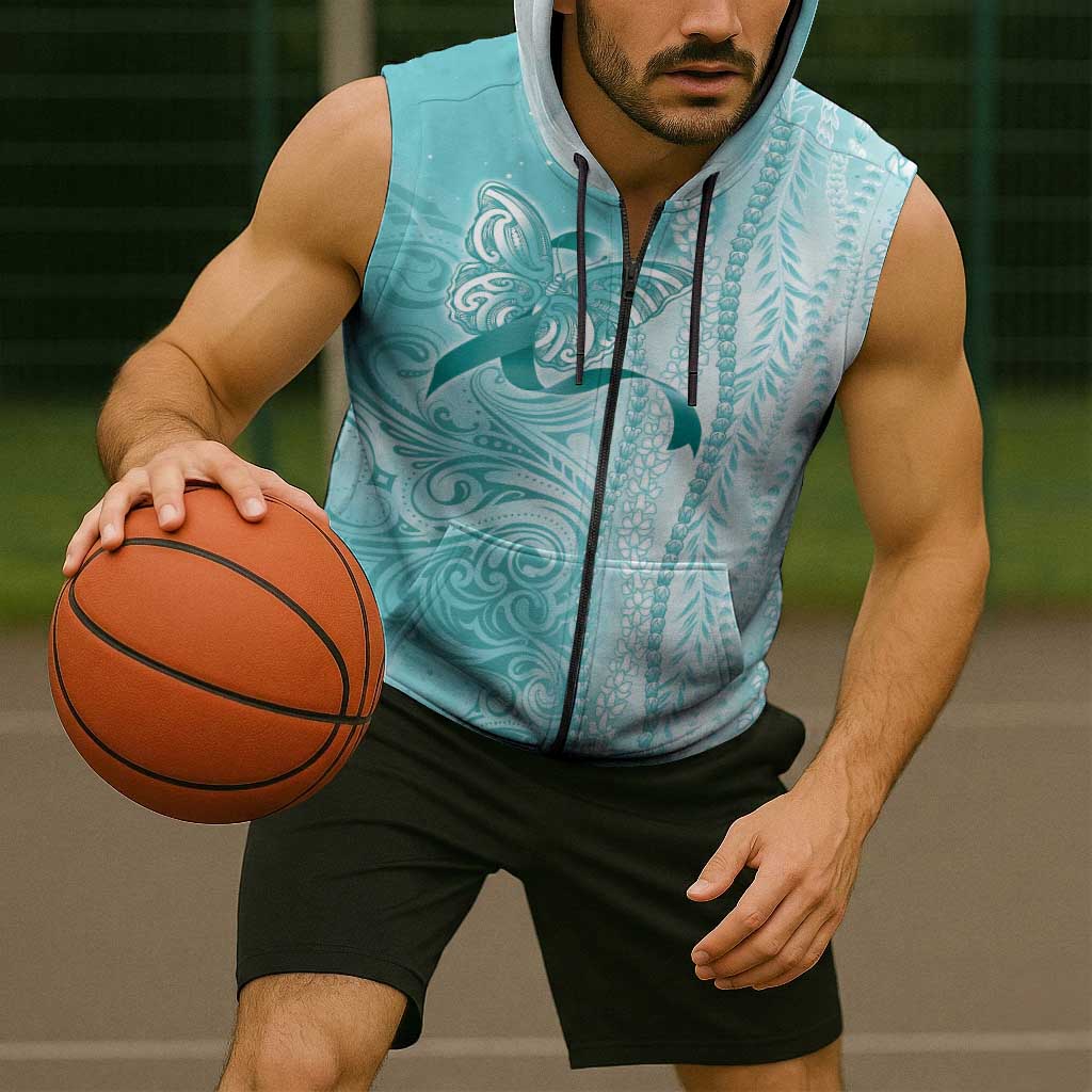PTSD Awareness Sleeveless Zip Hoodie Maile Pikake Lokelani Crown Flower Lei Inspired LT9 - Polynesian Pride