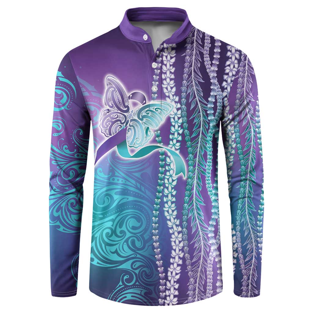 Suicide Prevention Awareness Button Sweatshirt Maile Pikake Lokelani Crown Flower Lei Inspired