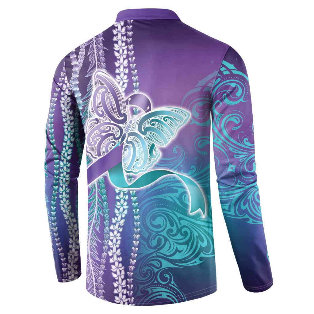 Suicide Prevention Awareness Button Sweatshirt Maile Pikake Lokelani Crown Flower Lei Inspired