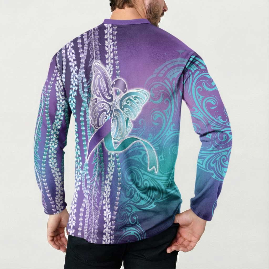 Suicide Prevention Awareness Button Sweatshirt Maile Pikake Lokelani Crown Flower Lei Inspired