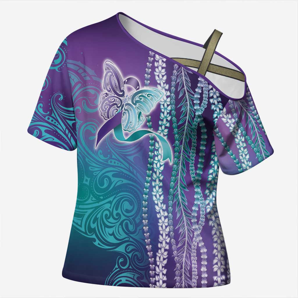 Suicide Prevention Awareness Cross Shoulder Shirt Maile Pikake Lokelani Crown Flower Lei Inspired