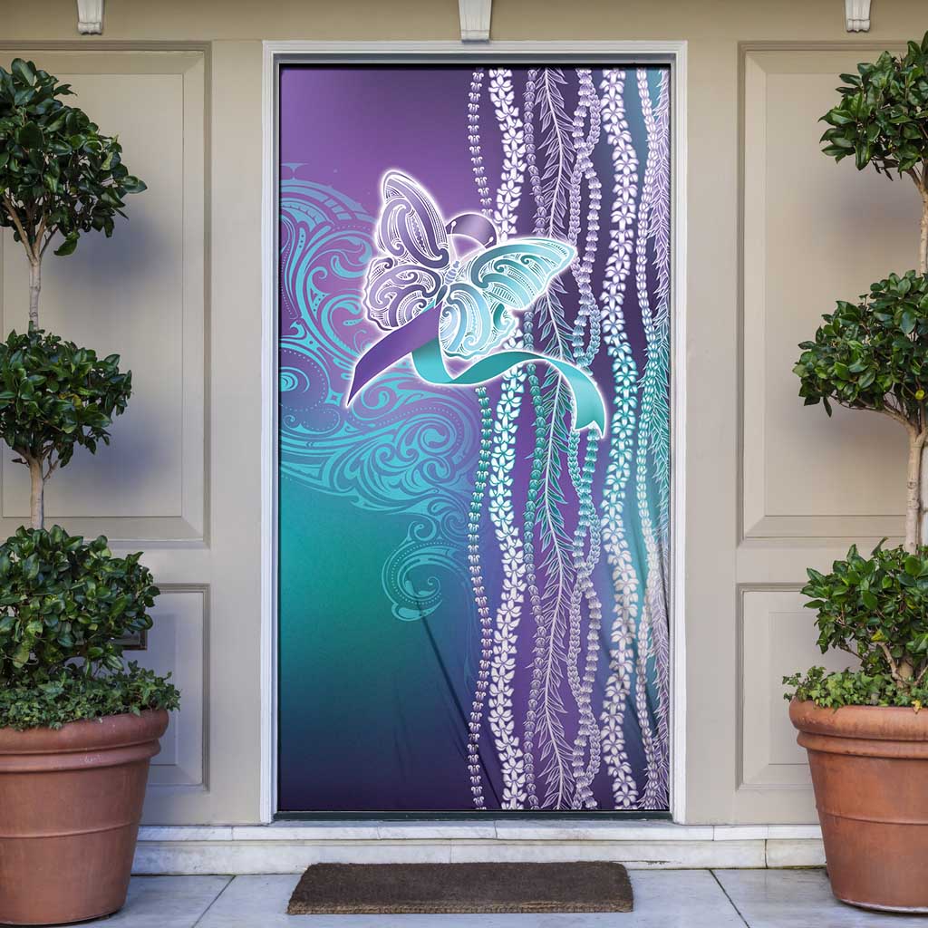 Suicide Prevention Awareness Door Cover Maile Pikake Lokelani Crown Flower Lei Inspired