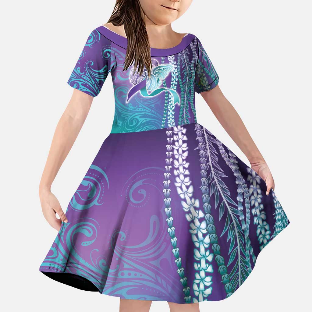 Suicide Prevention Awareness Family Matching Short Sleeve Bodycon Dress and Hawaiian Shirt Maile Pikake Lokelani Crown Flower Lei Inspired