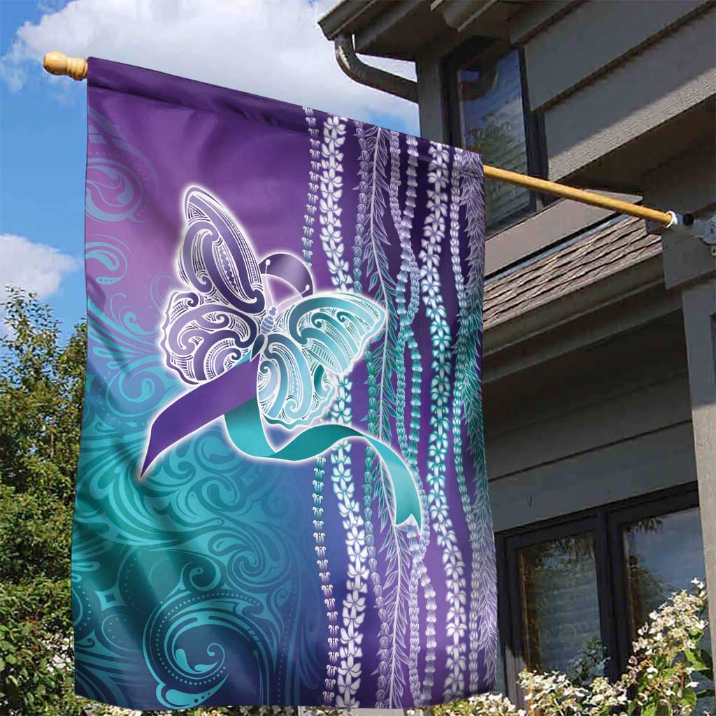 Suicide Prevention Awareness Garden Flag Maile Pikake Lokelani Crown Flower Lei Inspired