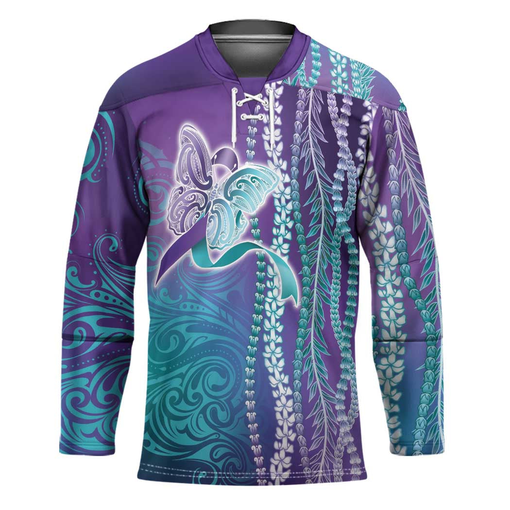 Suicide Prevention Awareness Hockey Jersey Maile Pikake Lokelani Crown Flower Lei Inspired