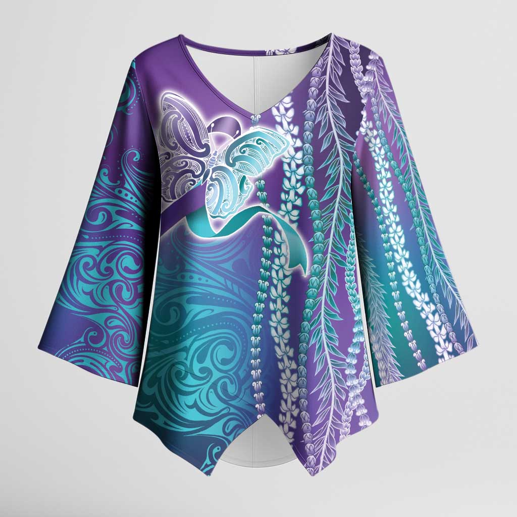 Suicide Prevention Awareness Kimono Sleeve Blouse Maile Pikake Lokelani Crown Flower Lei Inspired