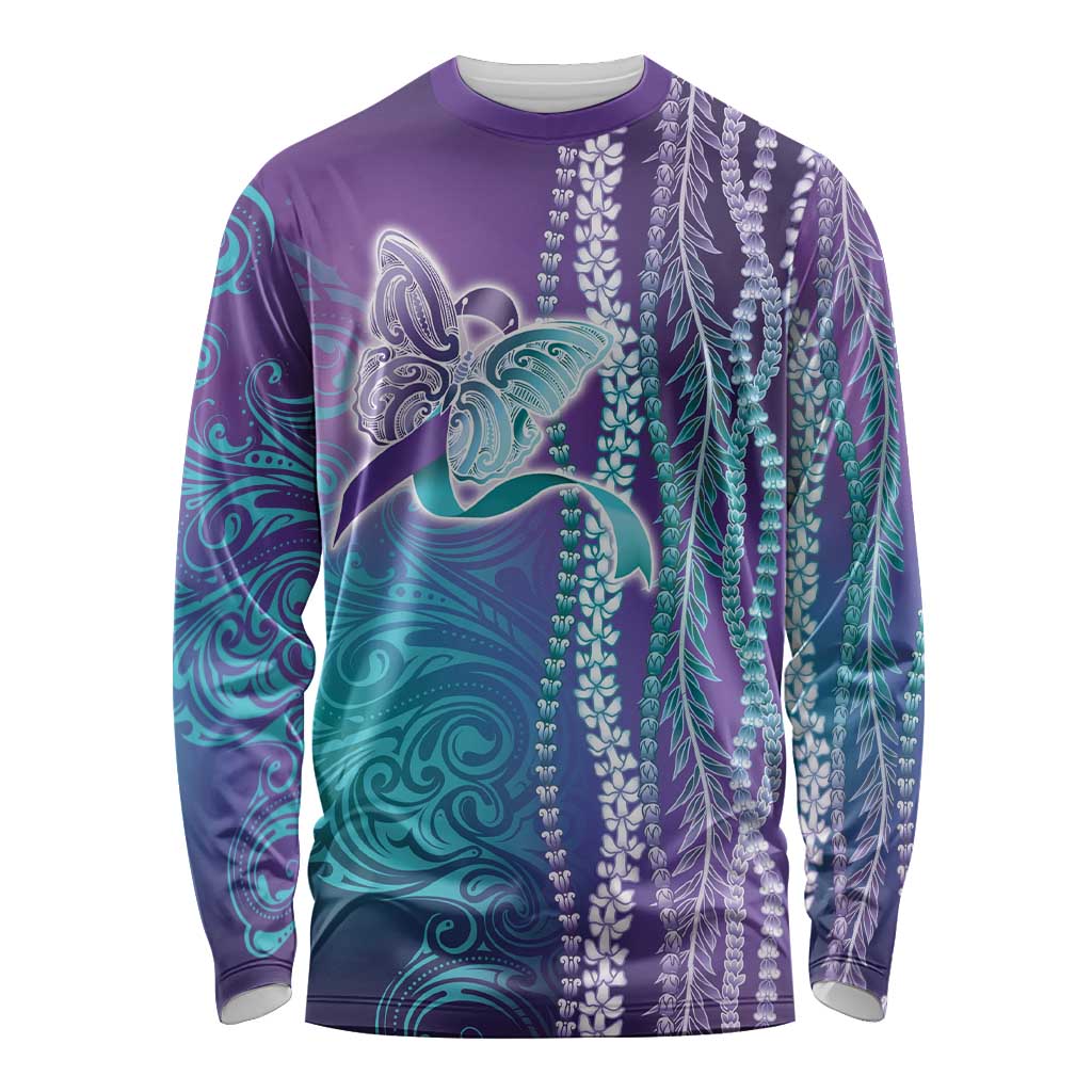 Suicide Prevention Awareness Long Sleeve Shirt Maile Pikake Lokelani Crown Flower Lei Inspired