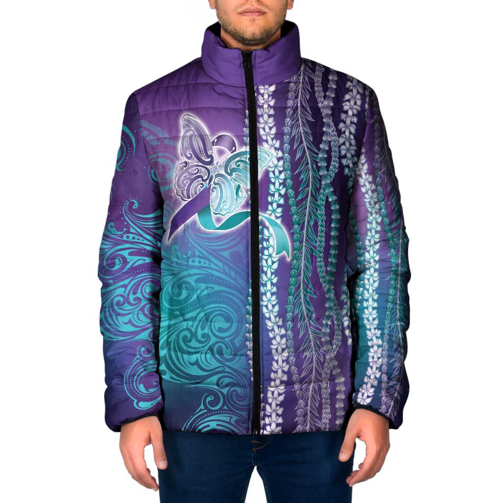 Suicide Prevention Awareness Padded Jacket Maile Pikake Lokelani Crown Flower Lei Inspired