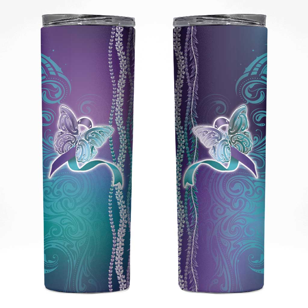 Suicide Prevention Awareness Skinny Tumbler Maile Pikake Lokelani Crown Flower Lei Inspired