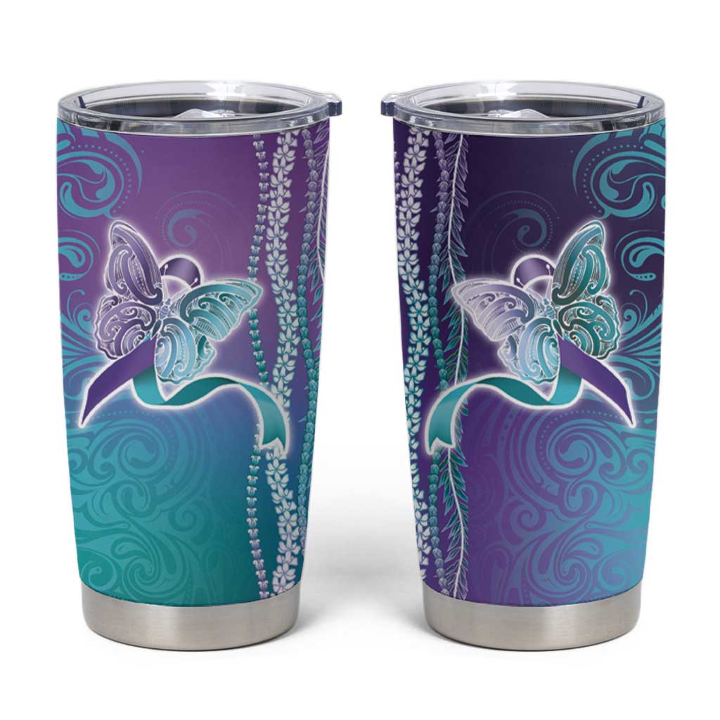 Suicide Prevention Awareness Tumbler Cup Maile Pikake Lokelani Crown Flower Lei Inspired