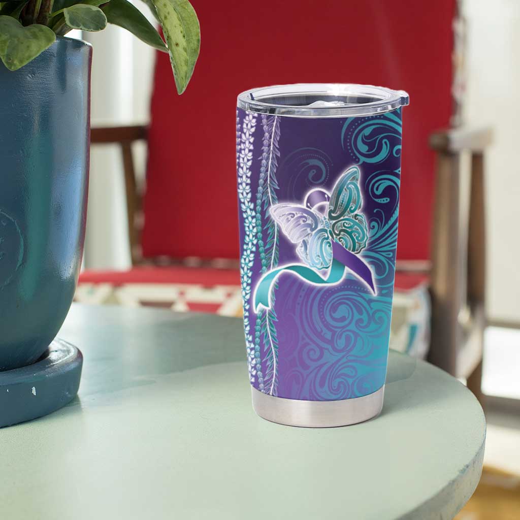 Suicide Prevention Awareness Tumbler Cup Maile Pikake Lokelani Crown Flower Lei Inspired