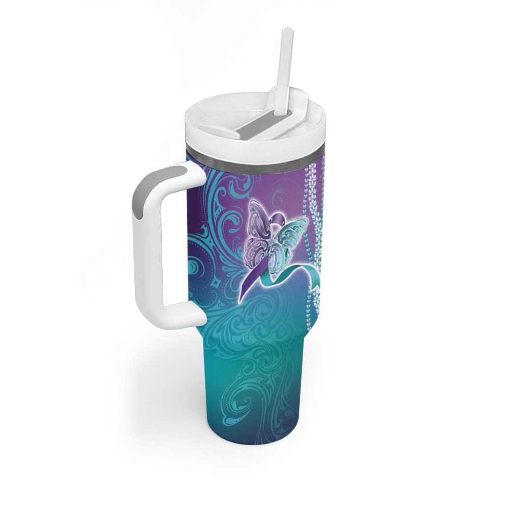 Suicide Prevention Awareness Tumbler With Handle Maile Pikake Lokelani Crown Flower Lei Inspired LT9 - Polynesian Pride