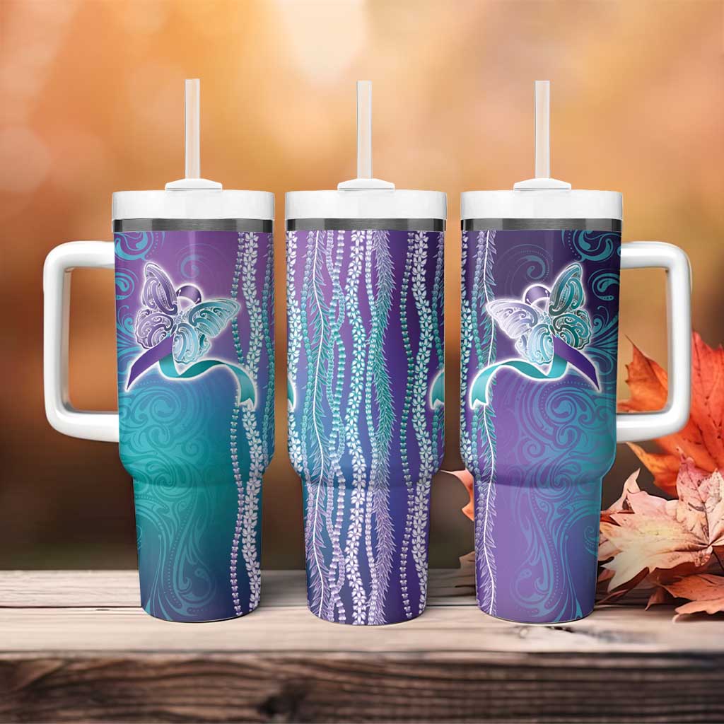 Suicide Prevention Awareness Tumbler With Handle Maile Pikake Lokelani Crown Flower Lei Inspired LT9 - Polynesian Pride