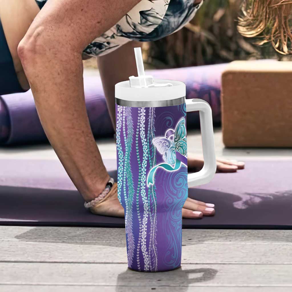Suicide Prevention Awareness Tumbler With Handle Maile Pikake Lokelani Crown Flower Lei Inspired LT9 - Polynesian Pride