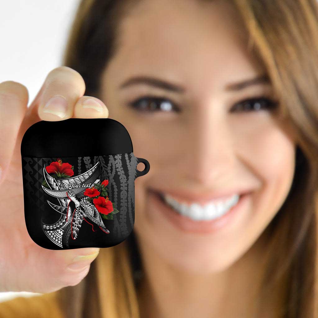 Hawaiian Honu Personalized AirPods Case Black Tribal Hook Pattern