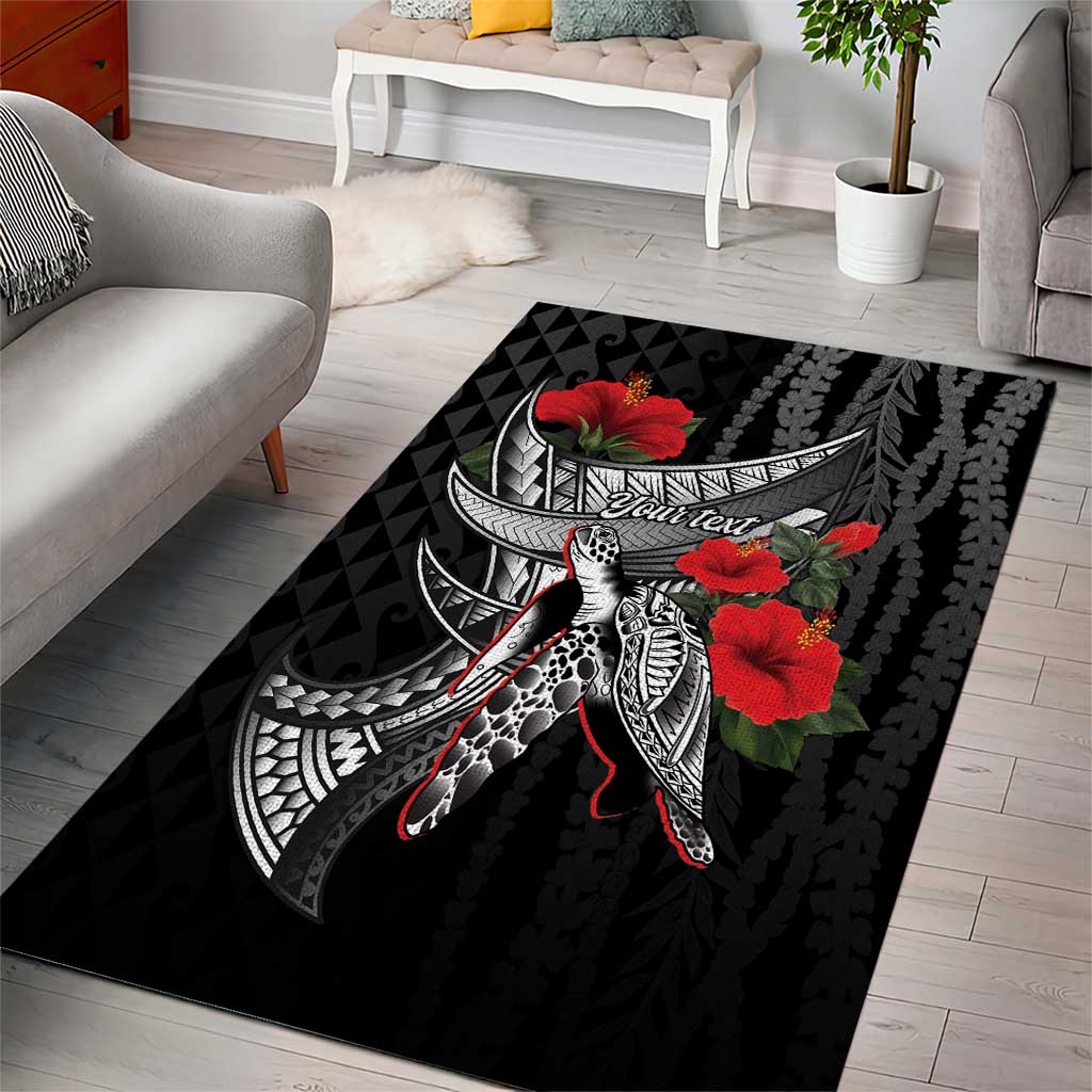 Hawaiian Honu Personalized Area Rug Black Tribal Hook Pattern LT9 - Polynesian Pride