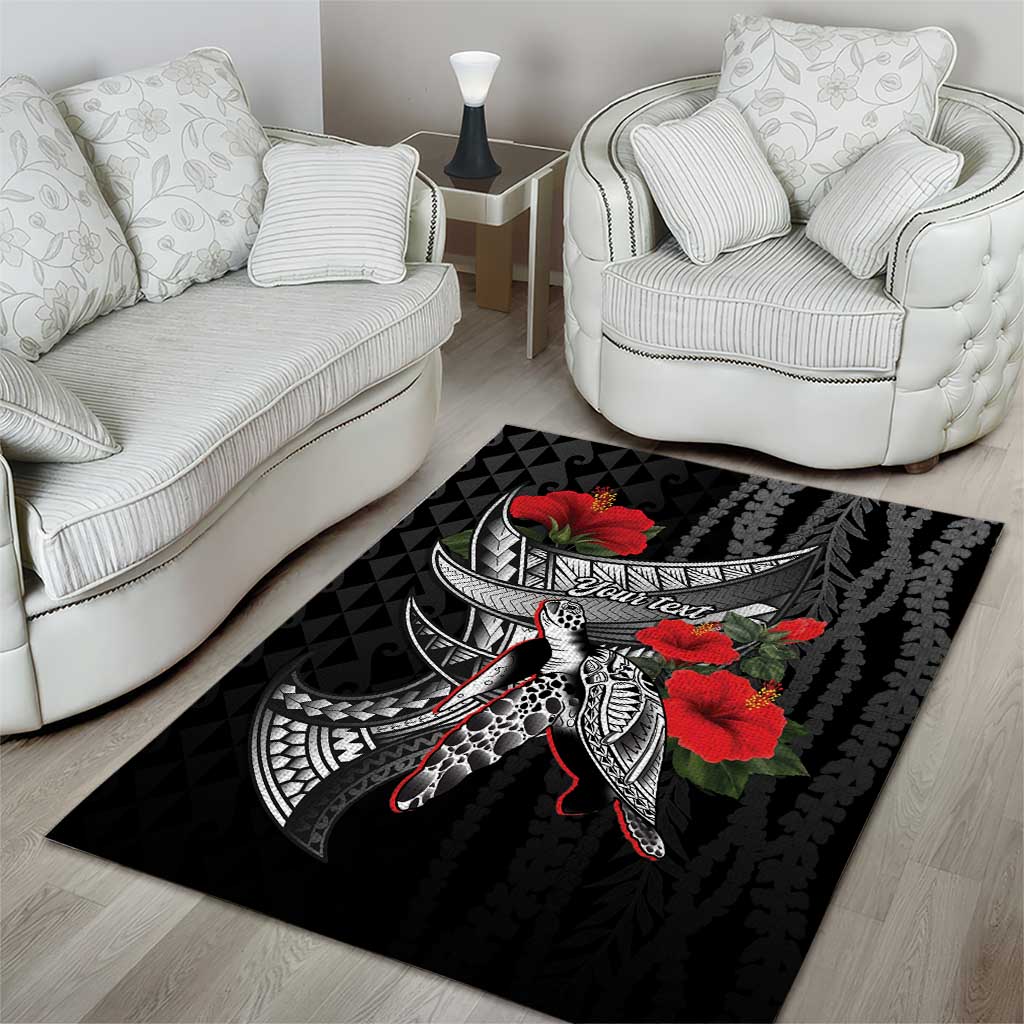 Hawaiian Honu Personalized Area Rug Black Tribal Hook Pattern LT9 - Polynesian Pride