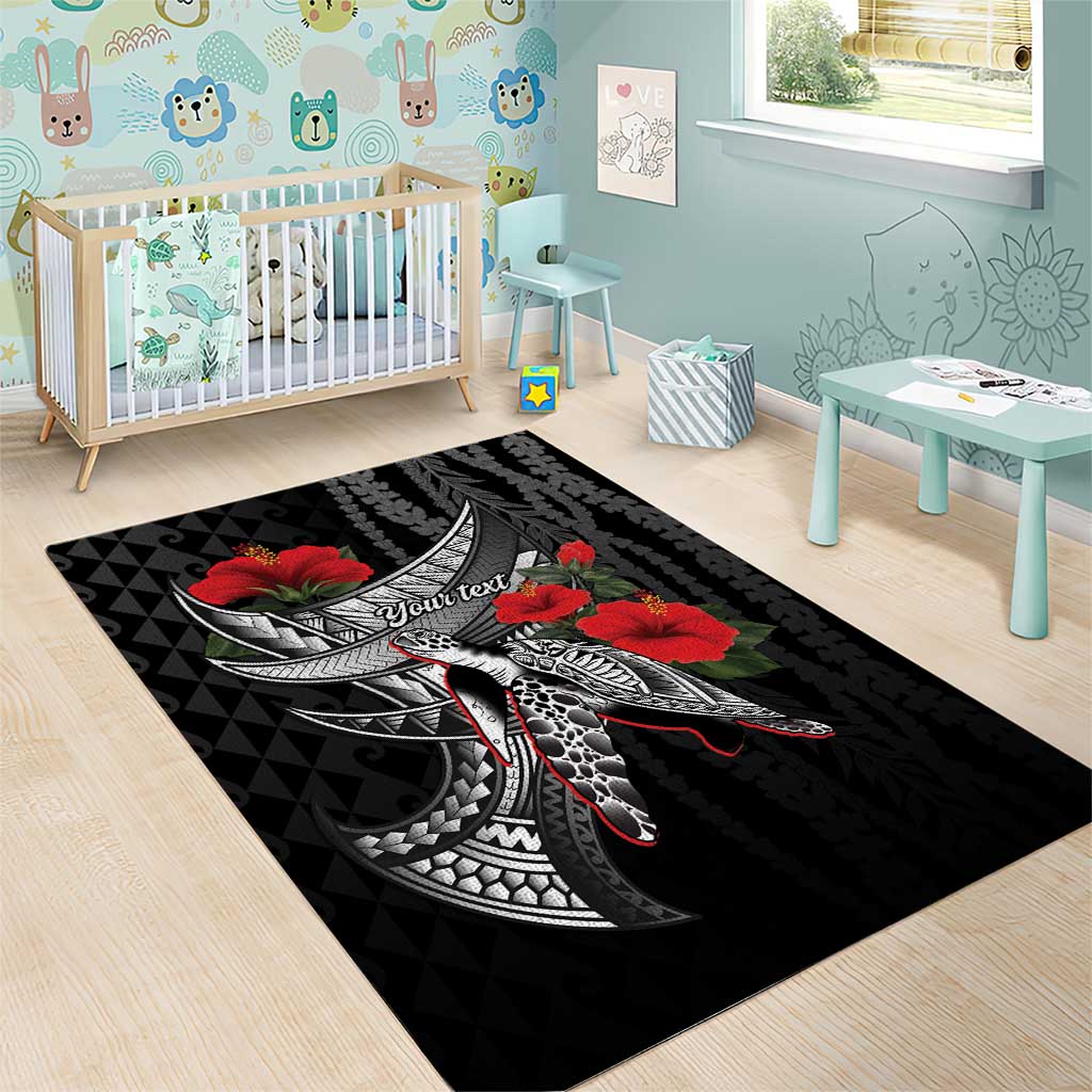 Hawaiian Honu Personalized Area Rug Black Tribal Hook Pattern LT9 - Polynesian Pride