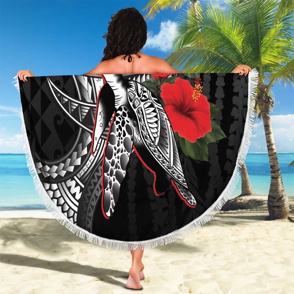 Hawaiian Honu Personalized Beach Blanket Black Tribal Hook Pattern LT9 - Polynesian Pride