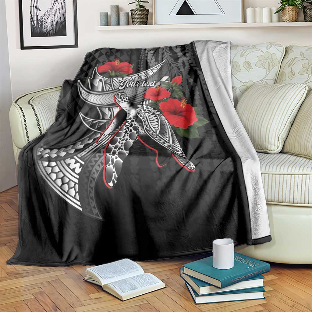 Hawaiian Honu Personalized Blanket Black Tribal Hook Pattern