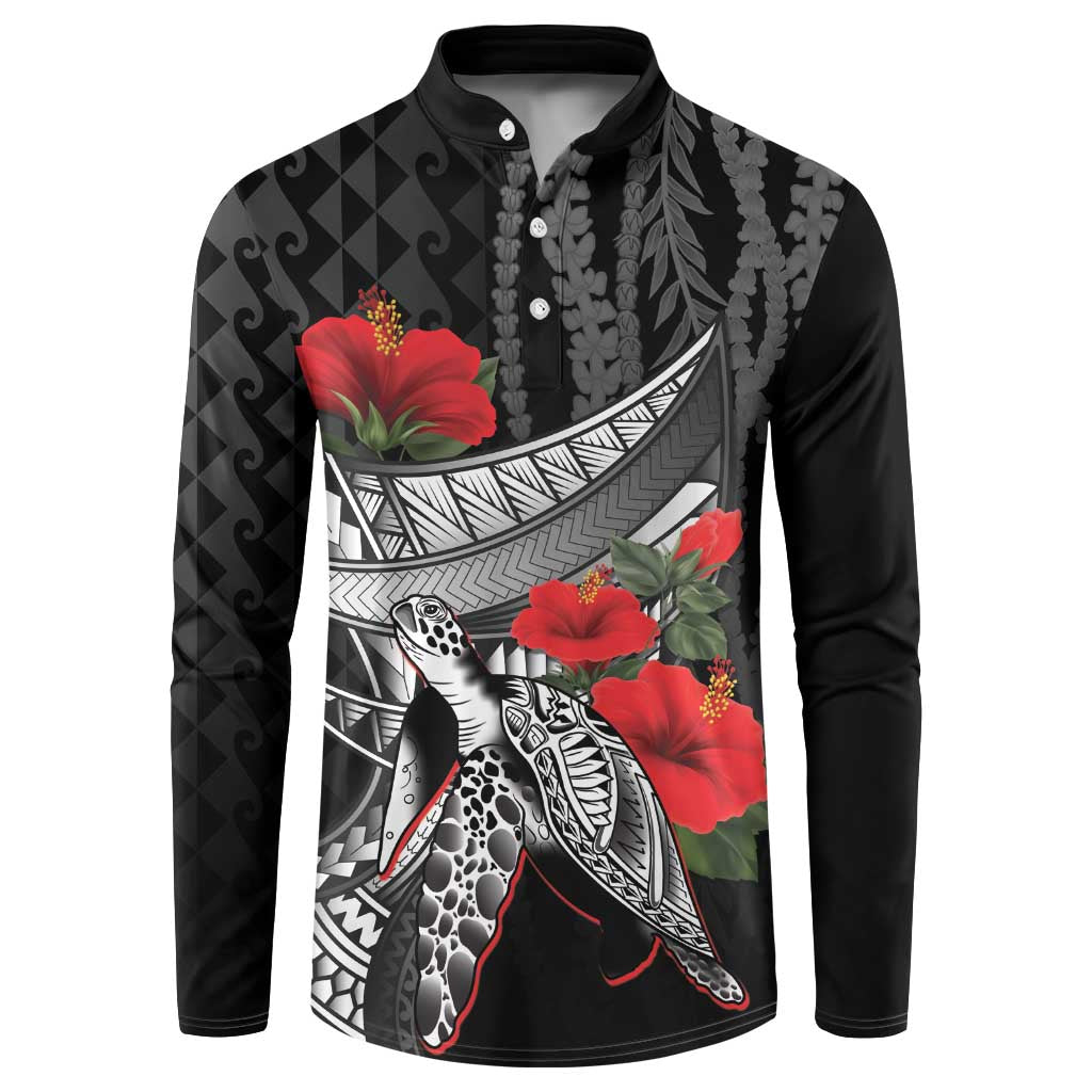Hawaiian Honu Personalized Button Sweatshirt Black Tribal Hook Pattern LT9 Black - Polynesian Pride