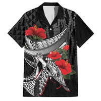 Hawaiian Honu Personalized Family Matching Mermaid Dress and Hawaiian Shirt Black Tribal Hook Pattern LT9 Dad's Shirt - Short Sleeve Black - Polynesian Pride