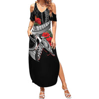 Hawaiian Honu Personalized Family Matching Summer Maxi Dress and Hawaiian Shirt Black Tribal Hook Pattern LT9 Mom's Dress Black - Polynesian Pride