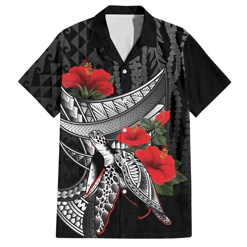 Hawaiian Honu Personalized Hawaiian Shirt Black Tribal Hook Pattern