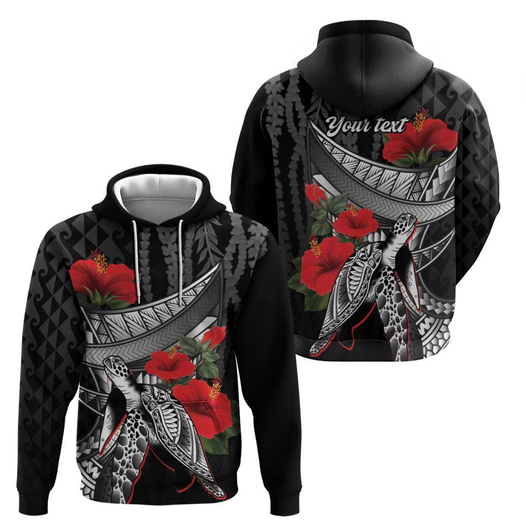 Hawaiian Honu Personalized Hoodie Black Tribal Hook Pattern LT9 - Polynesian Pride
