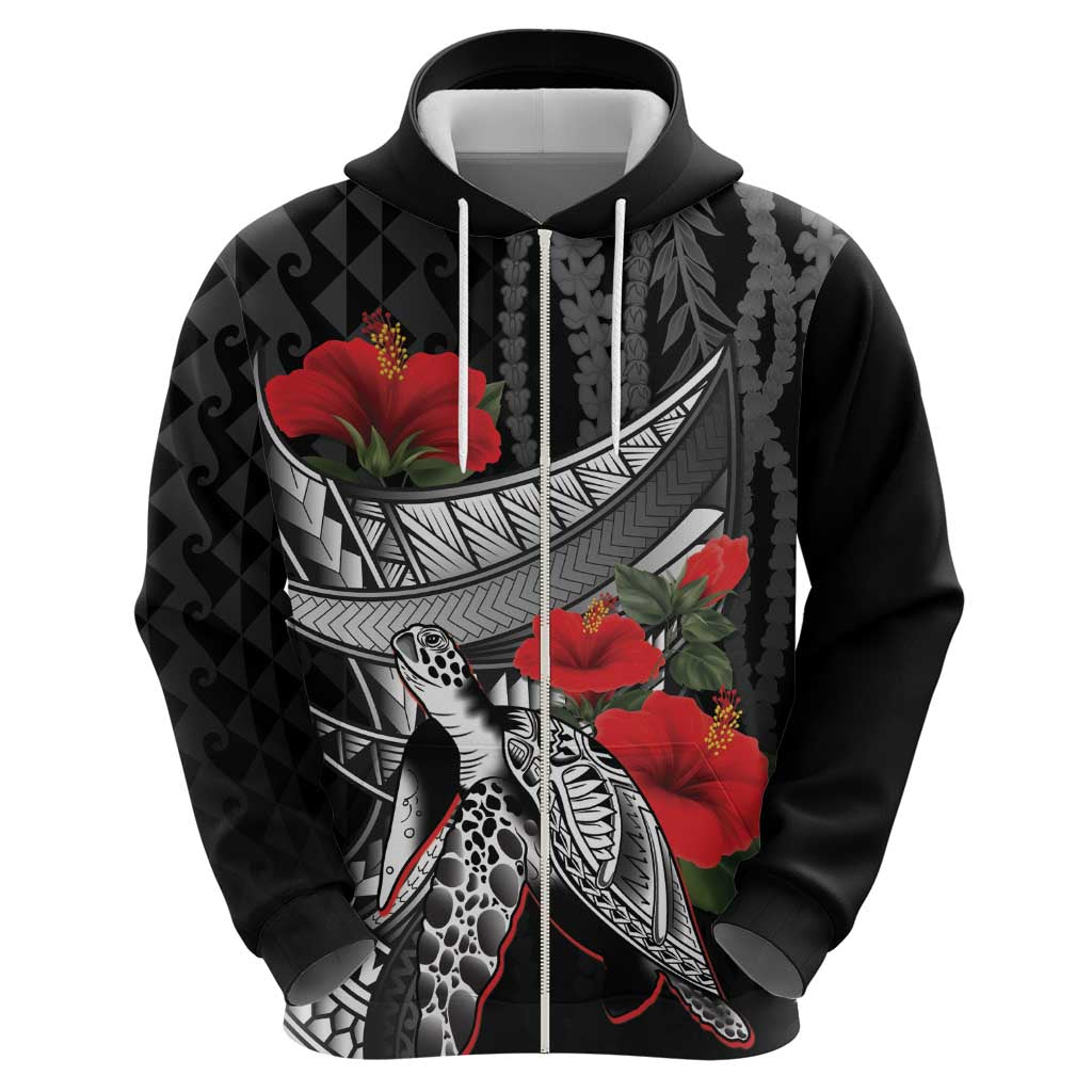 Hawaiian Honu Personalized Hoodie Black Tribal Hook Pattern LT9 - Polynesian Pride