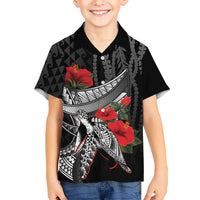 Hawaiian Honu Personalized Kid Hawaiian Shirt Black Tribal Hook Pattern