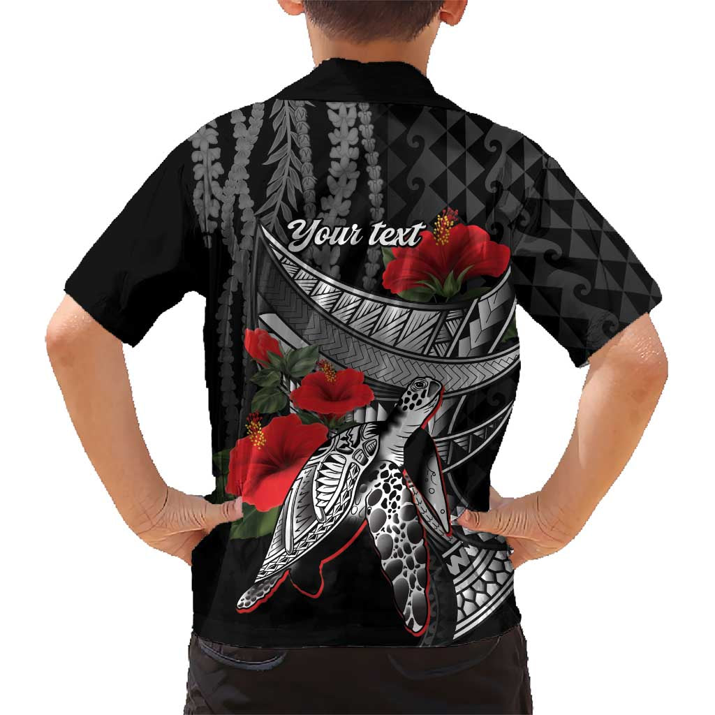 Hawaiian Honu Personalized Kid Hawaiian Shirt Black Tribal Hook Pattern