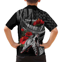 Hawaiian Honu Personalized Kid Hawaiian Shirt Black Tribal Hook Pattern