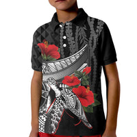 Hawaiian Honu Personalized Kid Polo Shirt Black Tribal Hook Pattern