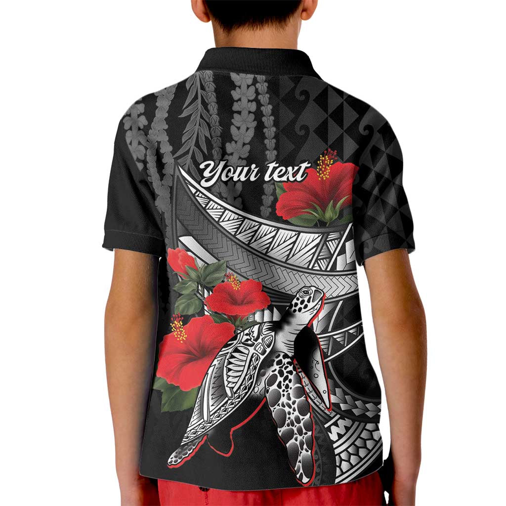 Hawaiian Honu Personalized Kid Polo Shirt Black Tribal Hook Pattern
