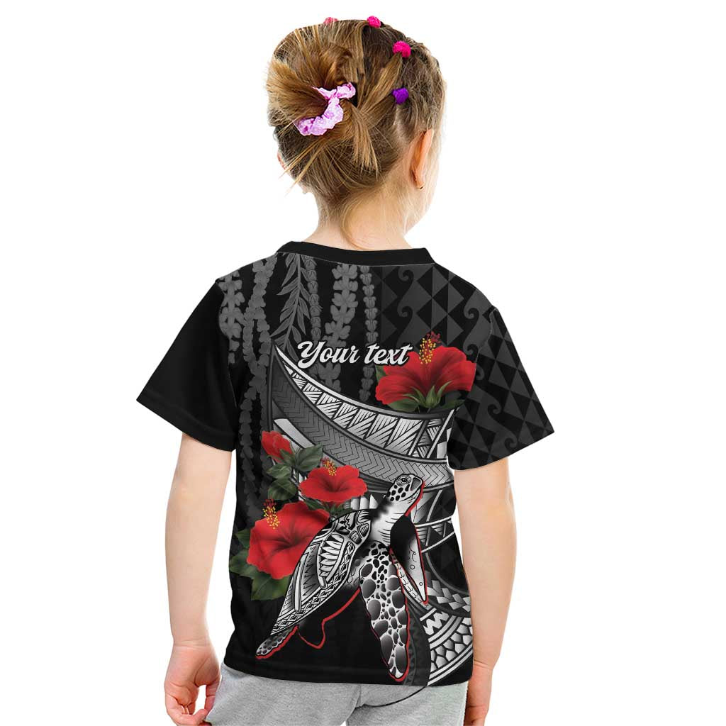 Hawaiian Honu Personalized Kid T Shirt Black Tribal Hook Pattern LT9 - Polynesian Pride