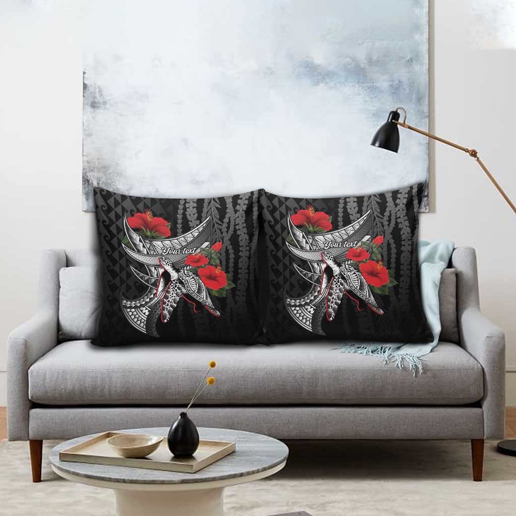 Hawaiian Honu Personalized Pillow Cover Black Tribal Hook Pattern LT9 - Polynesian Pride